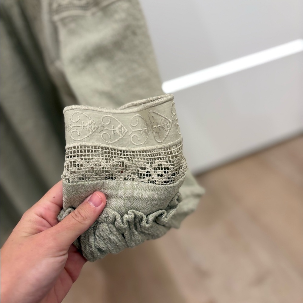 NWOT Free People It Takes Two Lace Top In Green Moss Size Large - Picture 6 of 9